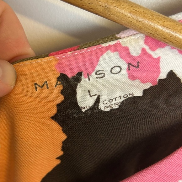 Madison 100% Pima Cotton Midi Dress Abstract Colorful Size L made in Peru - Picture 7 of 10